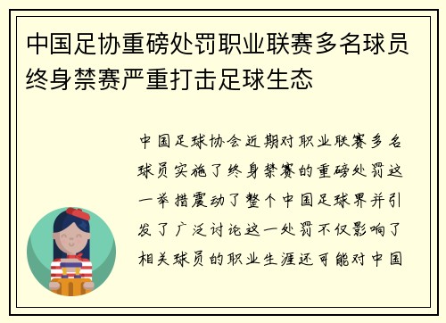 中国足协重磅处罚职业联赛多名球员终身禁赛严重打击足球生态 中国足协重磅处罚职业联赛多名球员终身禁赛严重打击足球生态